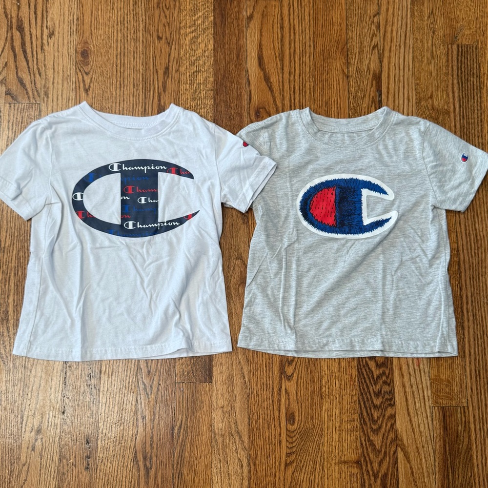 Bundle of 2- Champion Gray and White Short Sleeve Tees - Size 5